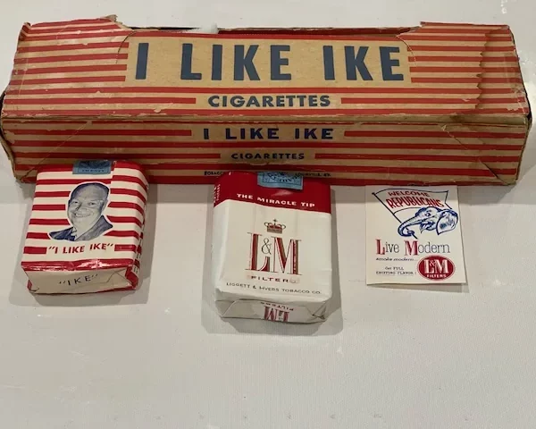 Rare 1952 I Like Ike Eisenhower Presidential Empty Cigarette Box and 2 Packs