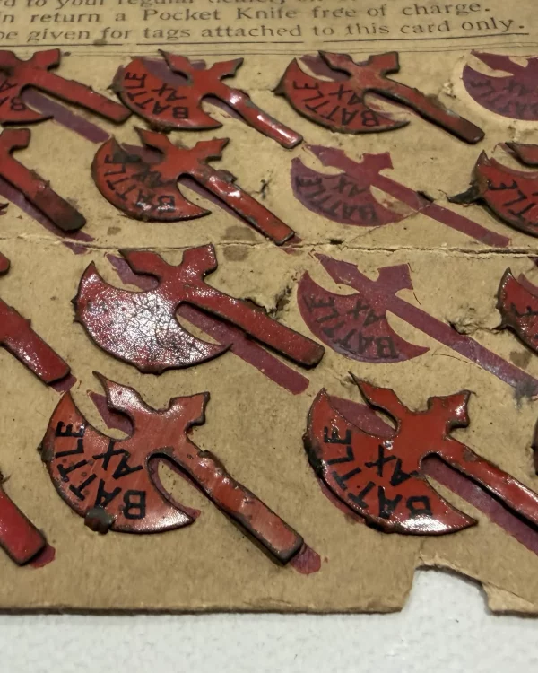 17 of 24 Battle Ax Tobacco Tags on a Rare 1897 Free Pocket Knife Card