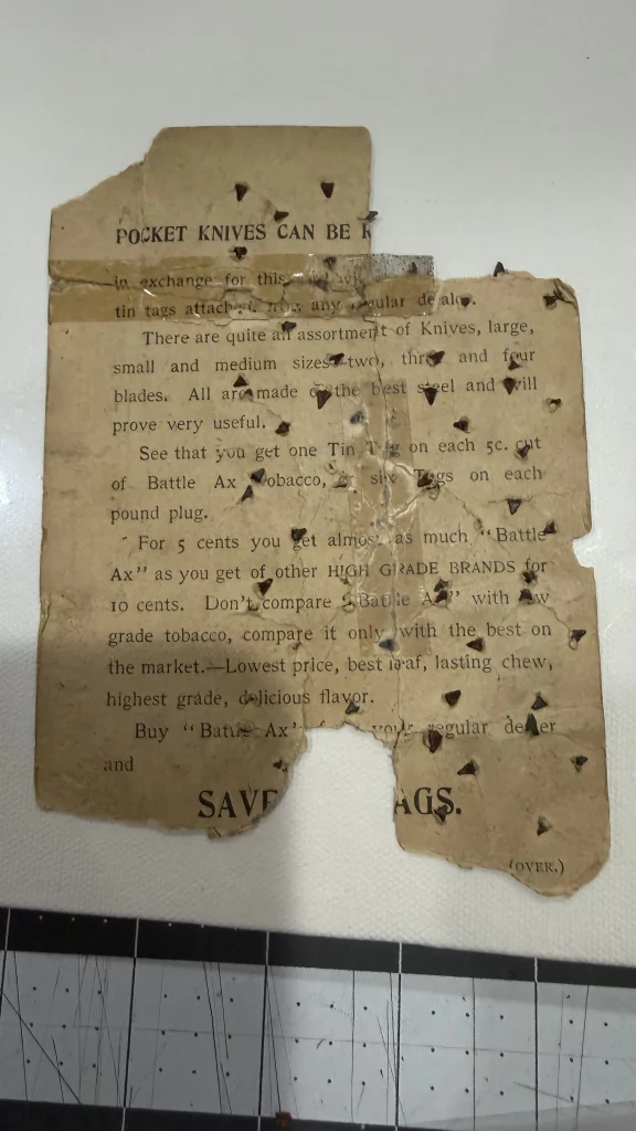 17 of 24 Battle Ax Tobacco Tags on a Rare 1897 Free Pocket Knife Card view 3