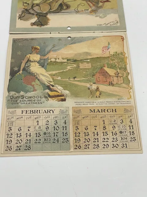 Aultman Miller and Co Buckeye Mower 1893 Calendar, Lady Liberty America view 2