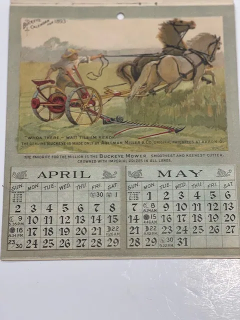 Aultman Miller and Co Buckeye Mower 1893 Calendar, Lady Liberty America view 3
