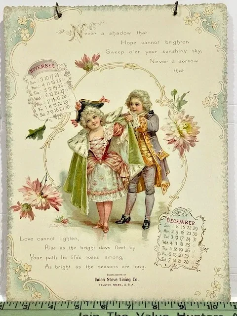 Large 1901 Days of Delight Union Stove 6 Page Victorian Die Cut Calendar