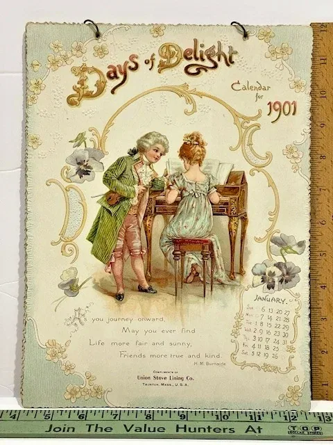 Large 1901 Days of Delight Union Stove 6 Page Victorian Die Cut Calendar view 2