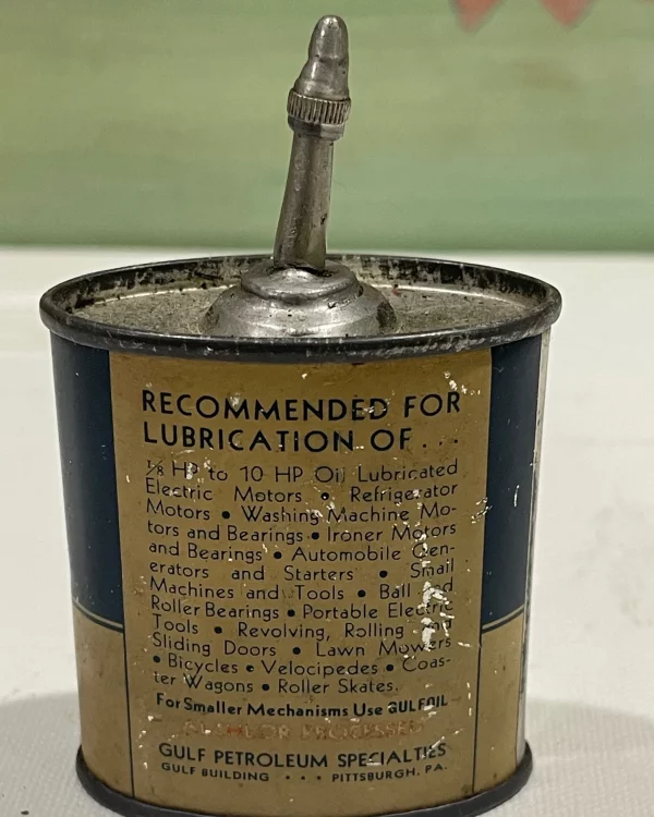 1920s to 1940s 2oz Vintage Lead Top Gulf Electric Motor Oil Tin Can