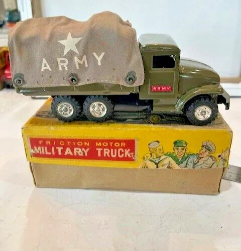 Vintage Rare NOS HAJI Japan Army Friction Military Truck With Box view 2