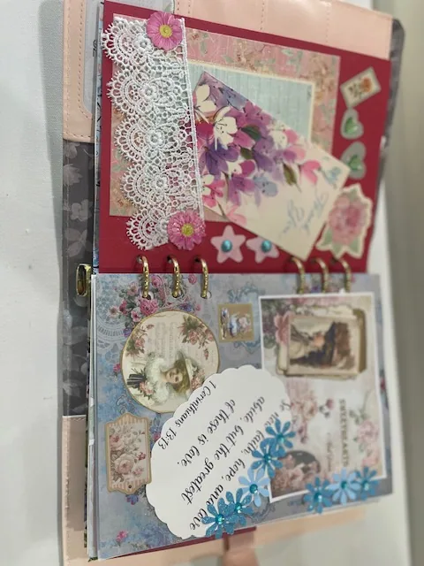 Handmade 9 by 13.5 Inch Victorian Scrapbook With Cards and Die Cuts view 4