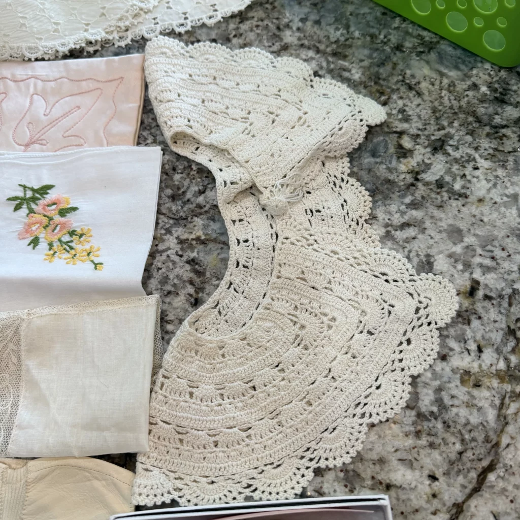 14 Piece Vintage 1940s Ladies Finery, Gloves, Collar, Hankies, Hand Towel view 5