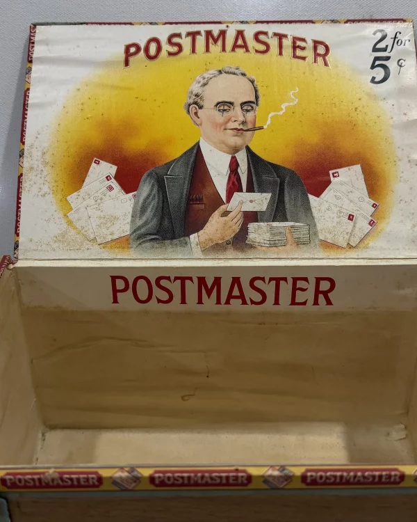 Antique 1930s Postmaster Store Display Wooden Cigar Box With Tax Stamp