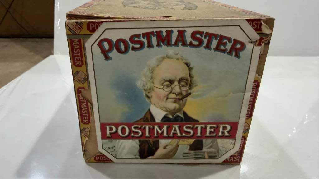 Antique 1930s Postmaster Store Display Wooden Cigar Box With Tax Stamp view 2