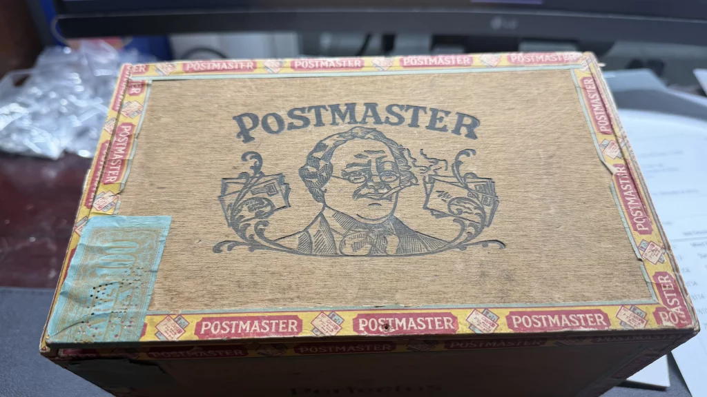 Antique 1930s Postmaster Store Display Wooden Cigar Box With Tax Stamp view 5