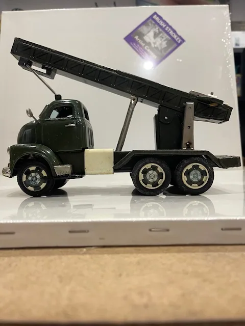 1950s US Army Green Tin Friction Rocket Launcher Truck, 12 Inch