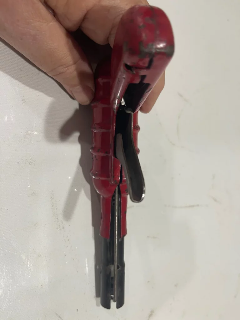 Vintage 1940s Red Space Metal Toy Pop Gun by Wyandotte view 3