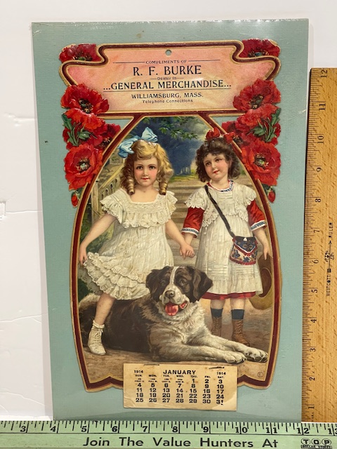 1914 ~ R.F. Burke General Merchandise Store 12 x 7 Victorian Die Cut Calendar
