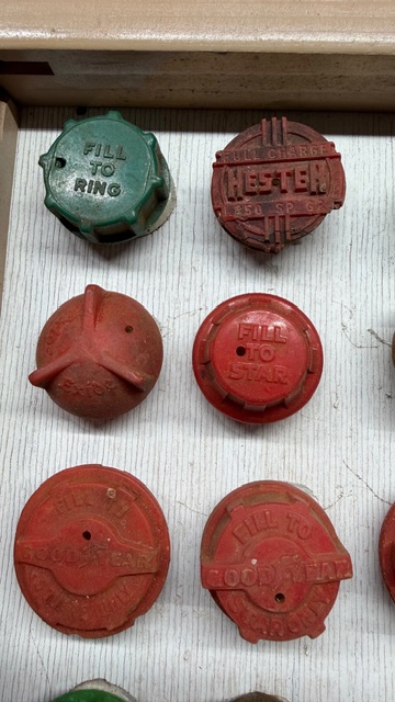27 Vintage Battery Caps in Shadow Box - Hester, Delco, Exide, Wizard! view 4