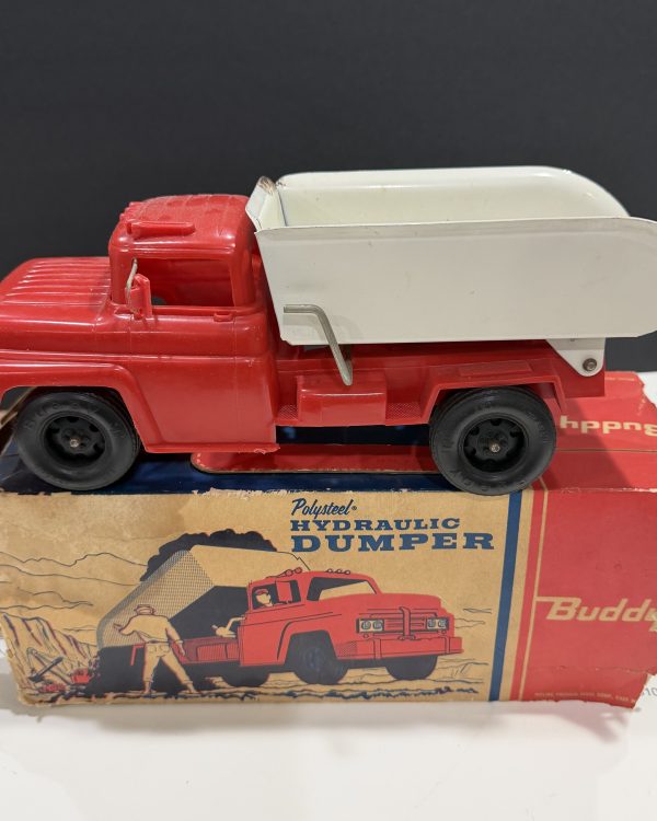 Vintage 1950's 13" Buddy L PolySteel Plastic Dump Truck W/ Hydraulic Metal Chasis & Dump, Plastic Cab! Excellent Condition