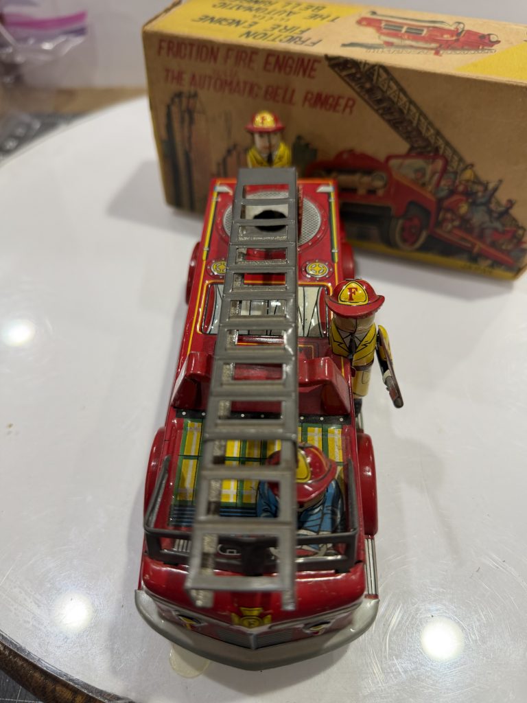 Vintage 1950s TN Japan Friction Fire Engine Tin Toy NIB Works w/Box view 6