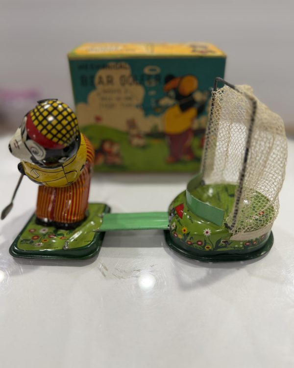 Vintage 1950s TPS Mechanical Bear Golfer Tin Wind-Up Toy New in Box ~  Works Great!