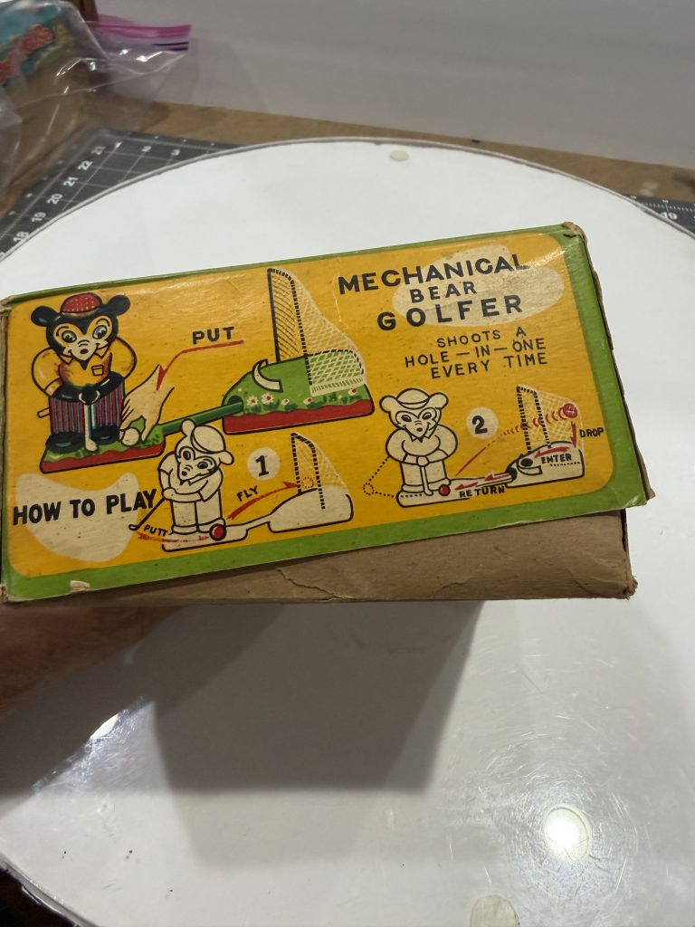 Vintage 1950s TPS Mechanical Bear Golfer Tin Wind-Up Toy New in Box ~  Works Great! view 12