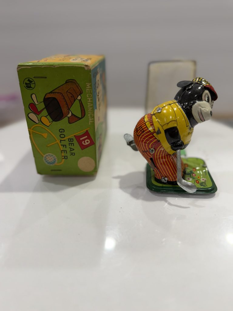 Vintage 1950s TPS Mechanical Bear Golfer Tin Wind-Up Toy New in Box ~  Works Great! view 5