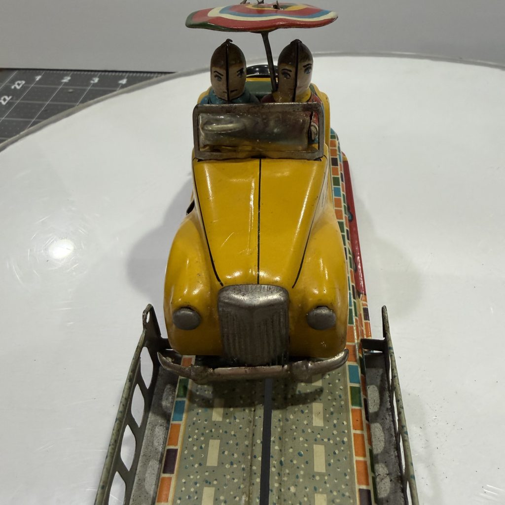 RARE YELLOW MINT Marusan Tin Wind-Up Magic Wonder MG Car & Track Set-WORKS view 12