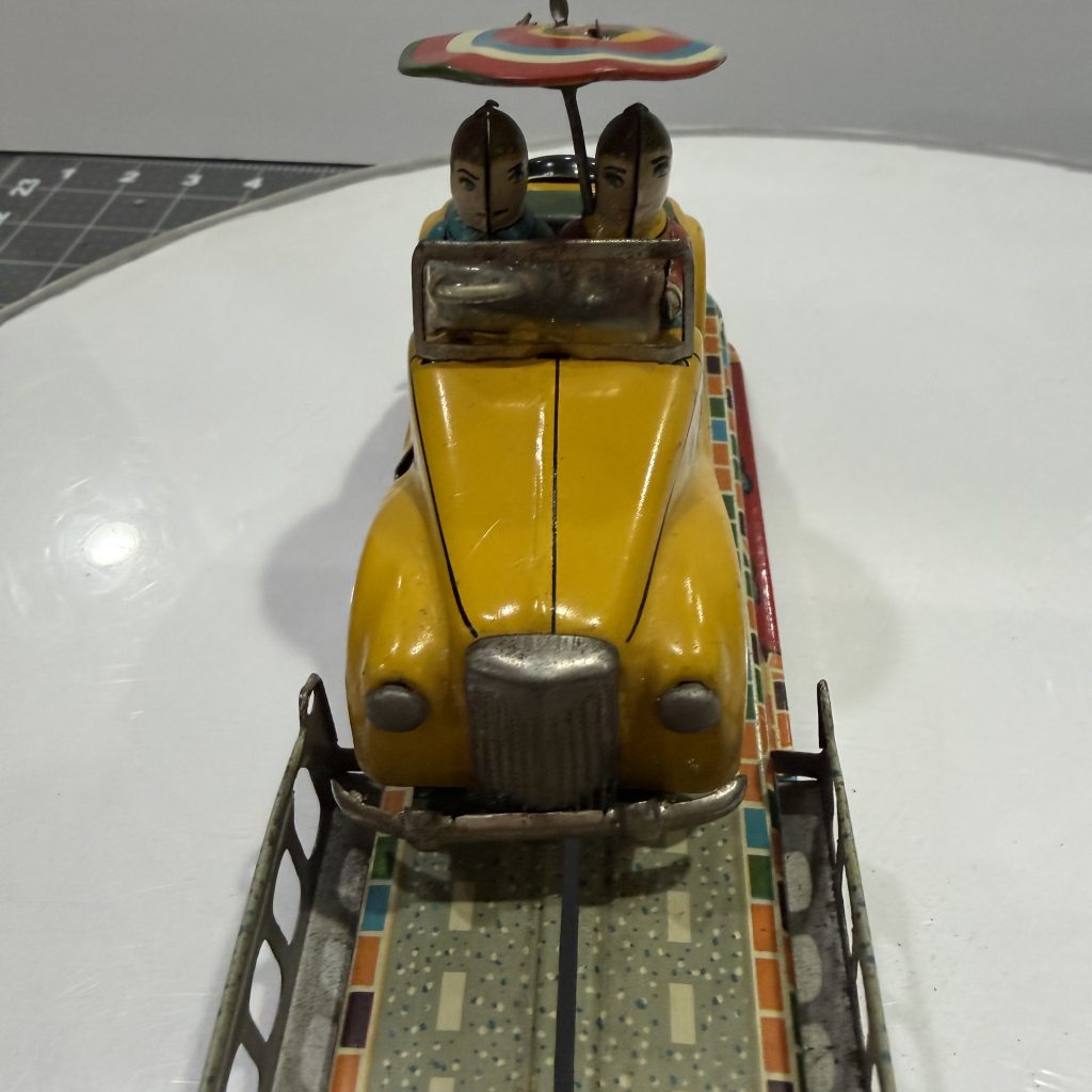 RARE YELLOW MINT Marusan Tin Wind-Up Magic Wonder MG Car & Track Set-WORKS view 10