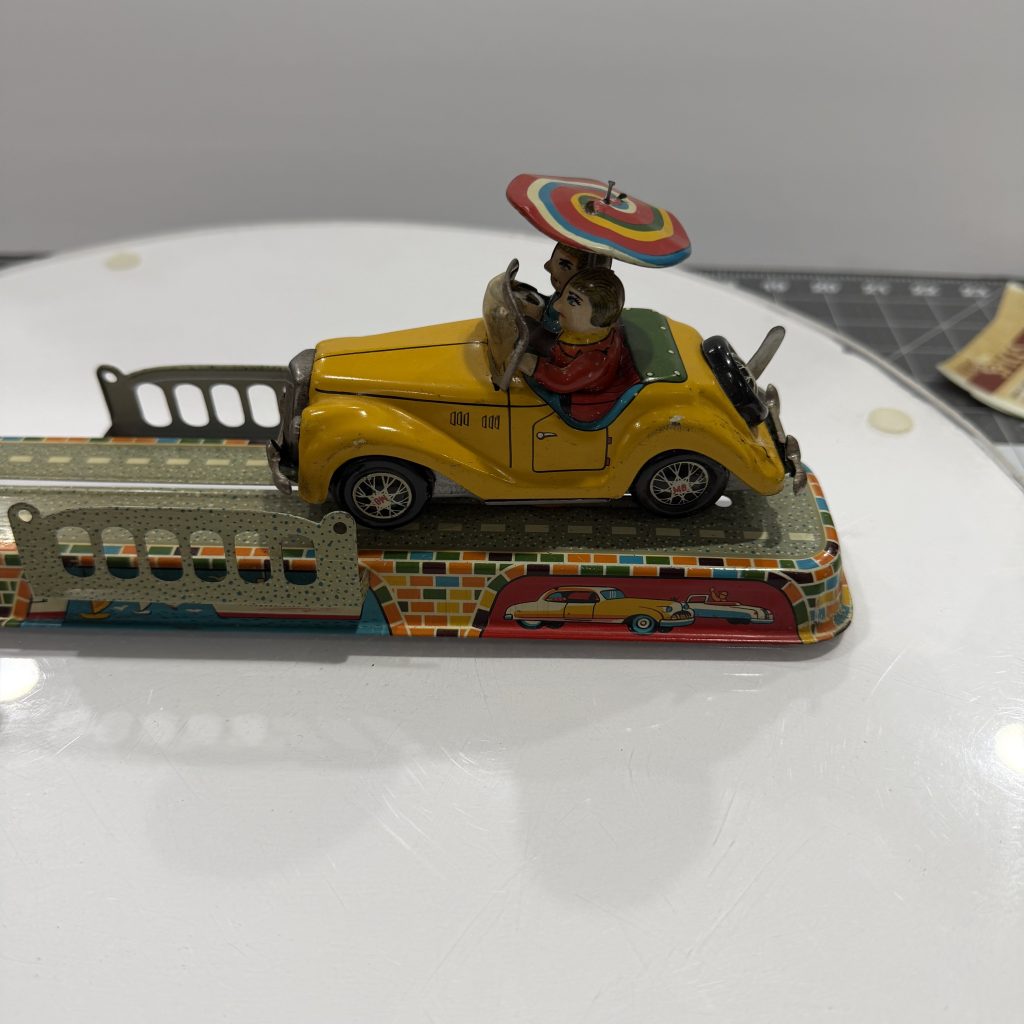 RARE YELLOW MINT Marusan Tin Wind-Up Magic Wonder MG Car & Track Set-WORKS view 8