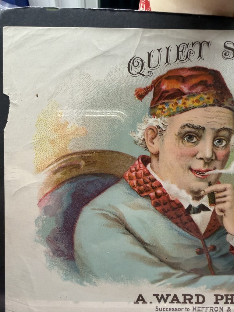 Antique 1880's Quiet Smile Cigar Label Salesman Sample, A. Ward Phelps NY/ Chicago ~ New Old Stock view 4