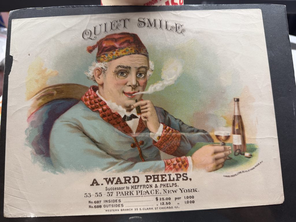 Antique 1880's Quiet Smile Cigar Label Salesman Sample, A. Ward Phelps NY/ Chicago ~ New Old Stock view 3
