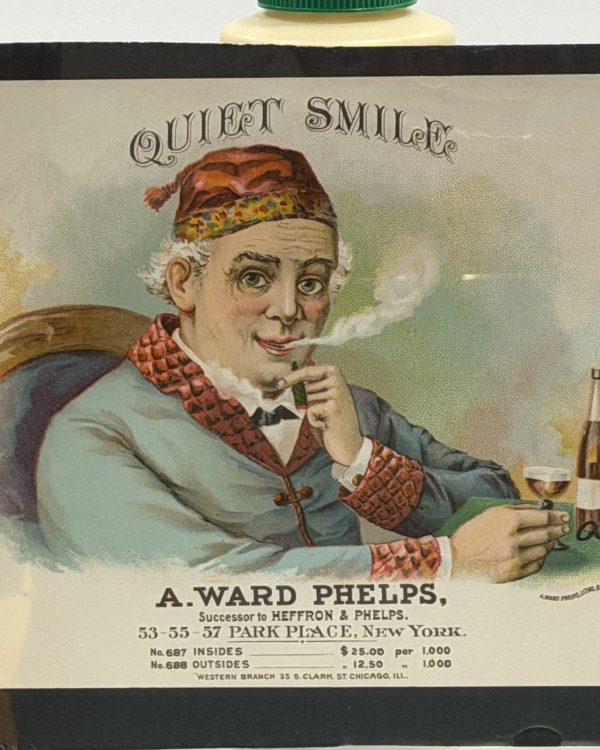 Antique 1880's Quiet Smile Cigar Label Salesman Sample, A. Ward Phelps NY/ Chicago ~ New Old Stock