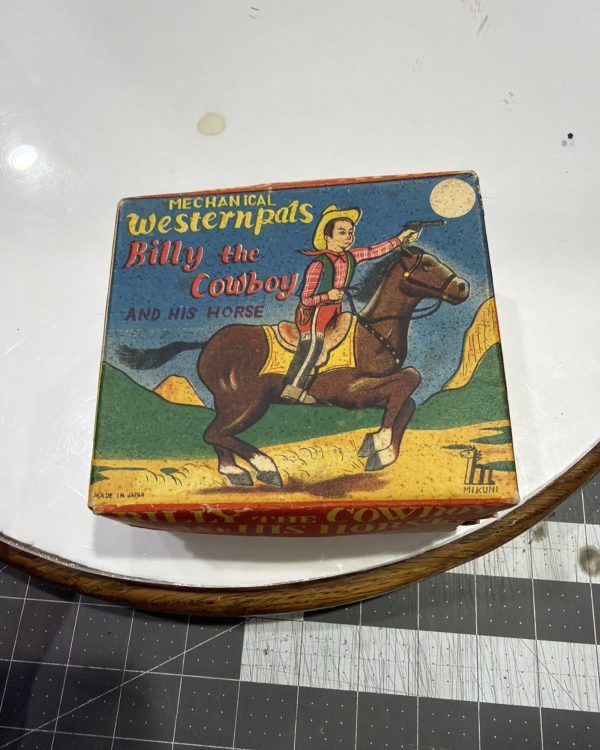 Vintage 1950's Mikuni Tin Litho Billy The Cowboy & His Horse W/ Original Box /  Works Great