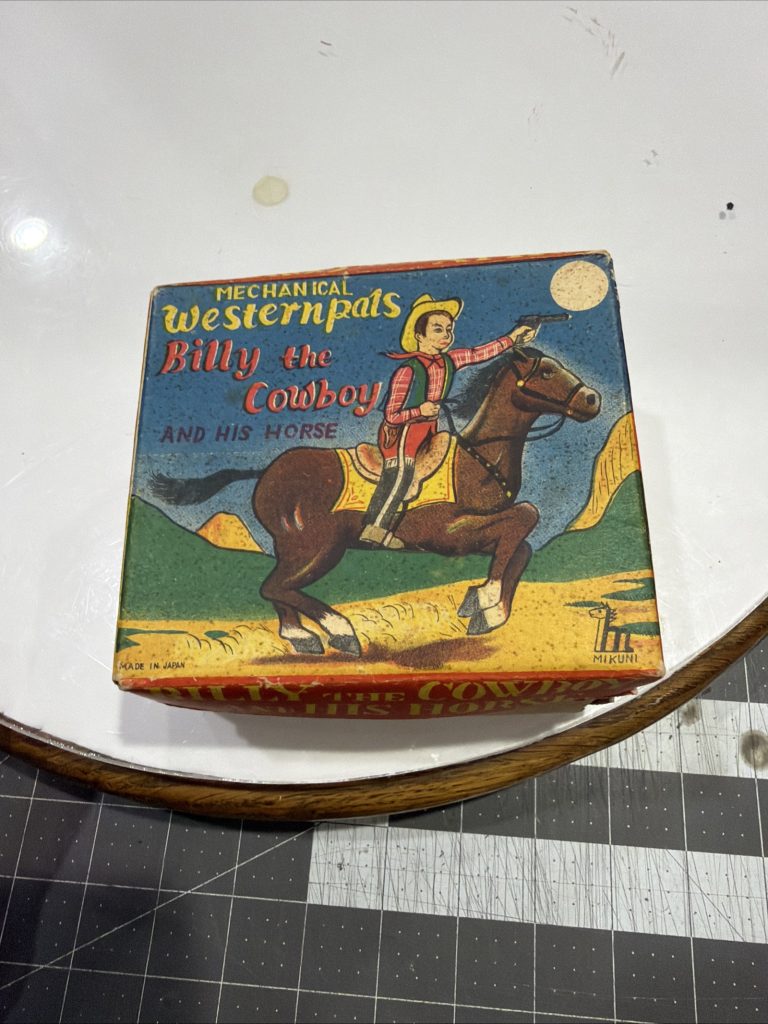 Vintage 1950's Mikuni Tin Litho Billy The Cowboy & His Horse W/ Original Box /  Works Great view 10