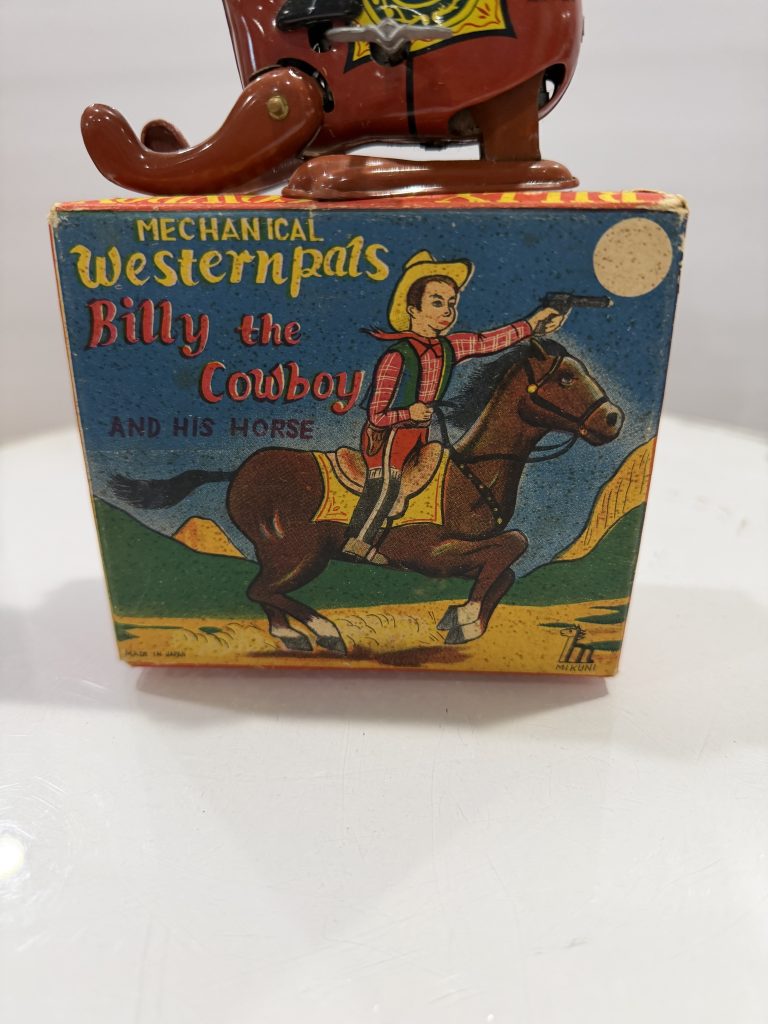 Vintage 1950's Mikuni Tin Litho Billy The Cowboy & His Horse W/ Original Box /  Works Great view 9