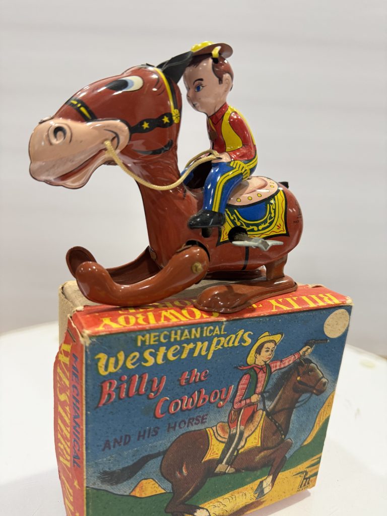Vintage 1950's Mikuni Tin Litho Billy The Cowboy & His Horse W/ Original Box /  Works Great view 8