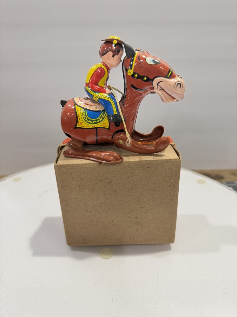 Vintage 1950's Mikuni Tin Litho Billy The Cowboy & His Horse W/ Original Box /  Works Great view 2