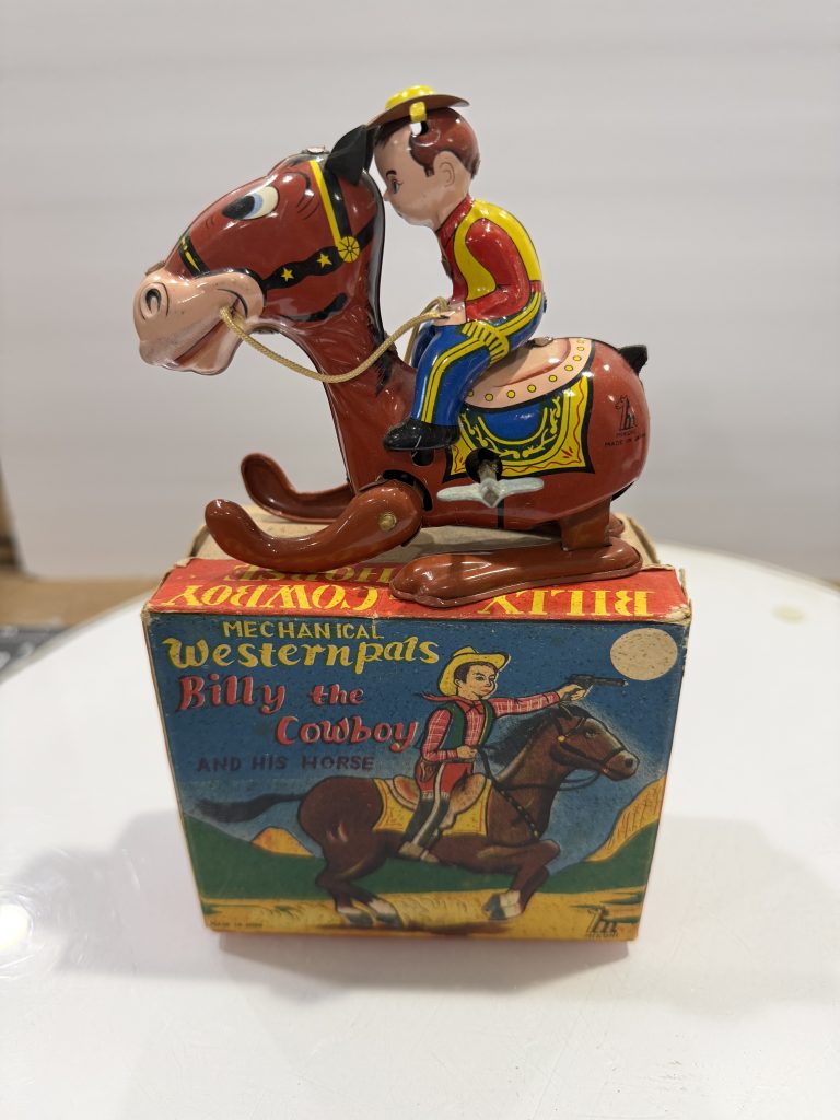 Vintage 1950's Mikuni Tin Litho Billy The Cowboy & His Horse W/ Original Box /  Works Great view 3