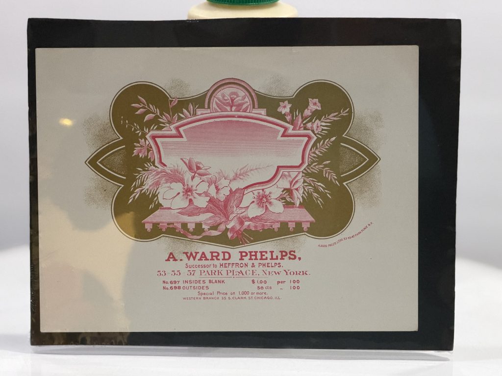 1880s A Ward Phelps Cigar Label Salesman Sample NY Chicago Gold Pink Floral view 7