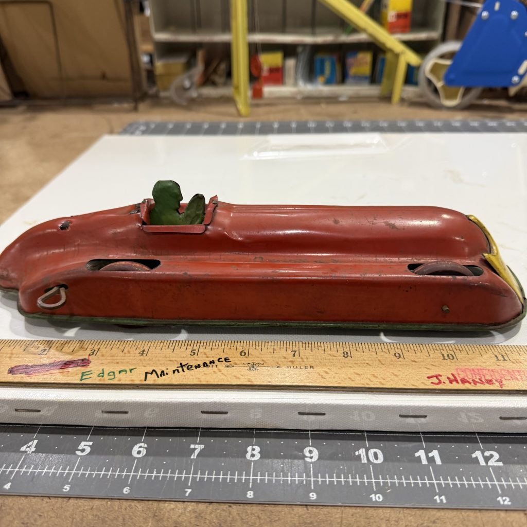 Vintage 1930s Chime Toy Products Tin Litho Wind-Up Streamline Racer - WORKING view 6