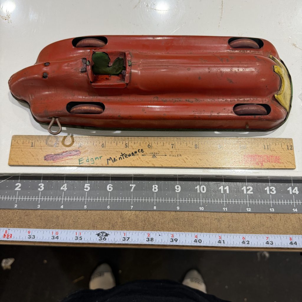 Vintage 1930s Chime Toy Products Tin Litho Wind-Up Streamline Racer - WORKING view 4