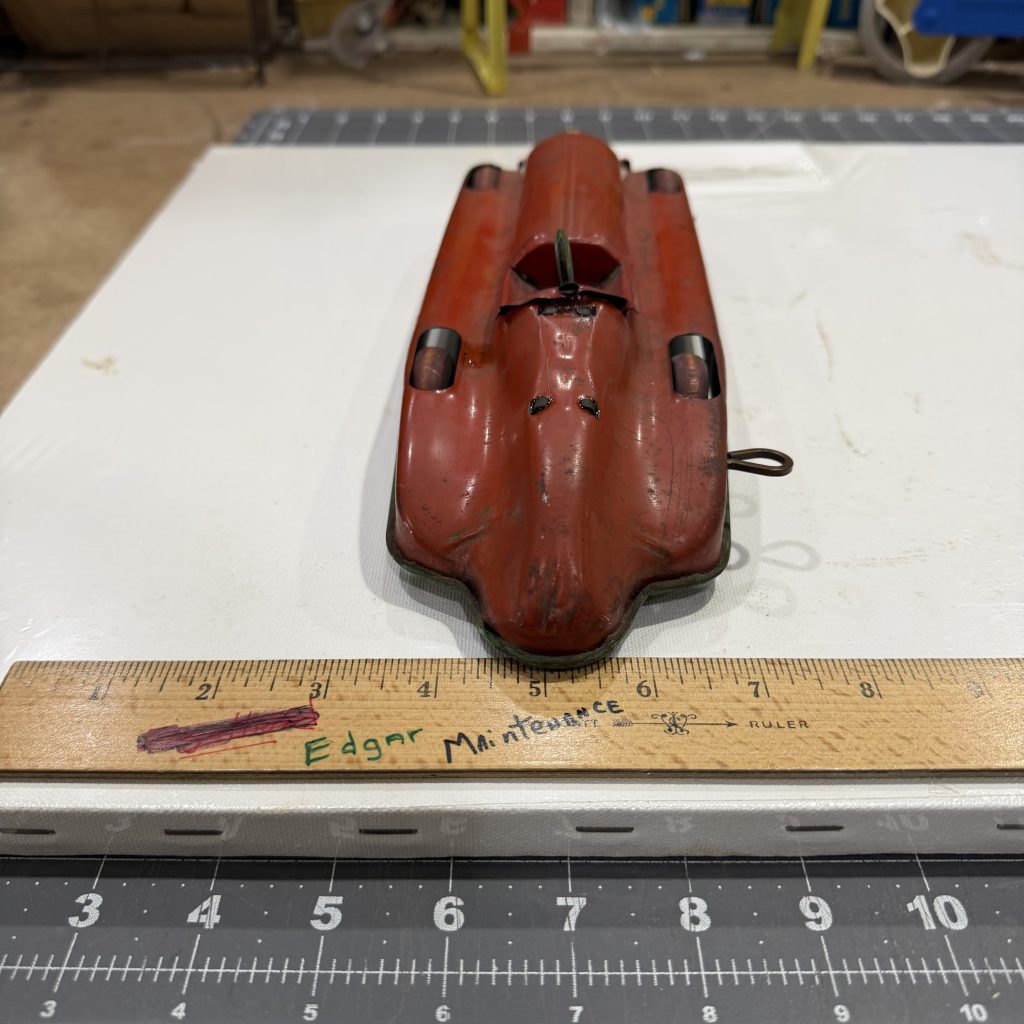Vintage 1930s Chime Toy Products Tin Litho Wind-Up Streamline Racer - WORKING view 2