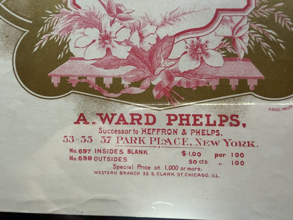 1880s A Ward Phelps Cigar Label Salesman Sample NY Chicago Gold Pink Floral view 3